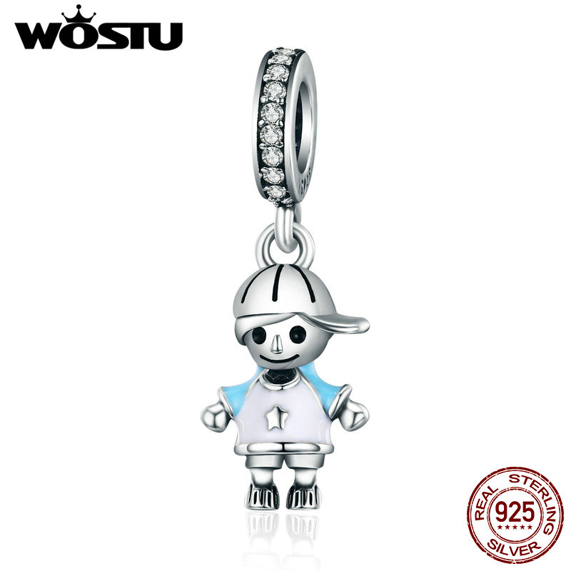 WOSTU Brand 100% 925 Sterling Silver Little Cute Boy Son Pendant Dangle fit Charm Bracelet Necklace DIY Jewelry CQC544