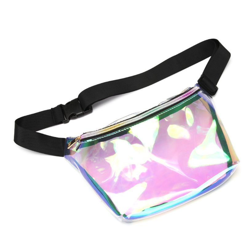 Kvinder holografisk pvc talje brysttaske rejse telefon pose gennemsigtigt bælte fanny pack