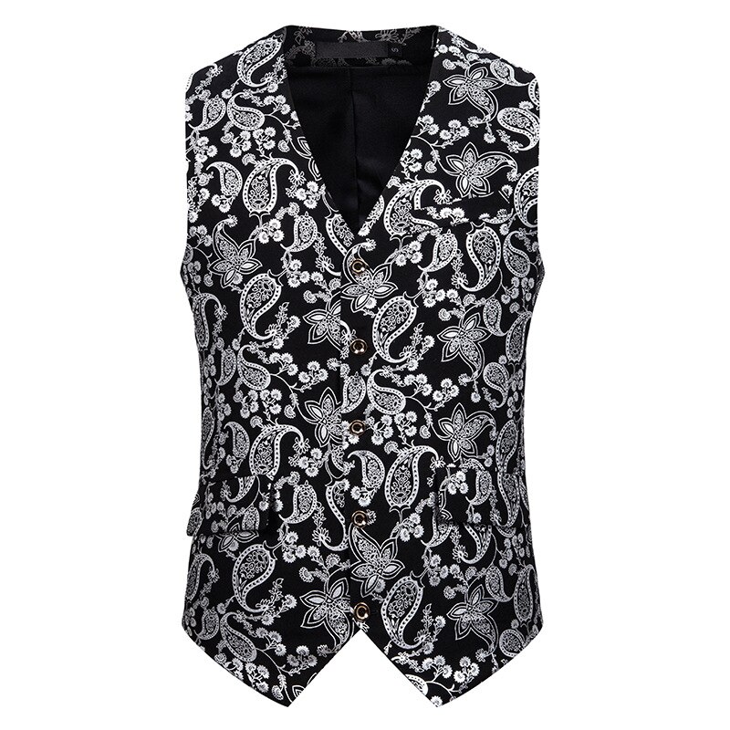 Herrslim metallic paisley tryck väst herr enkelknäppt kostym väst smoking väst herr gotisk aristokrat steampunk gilet herr