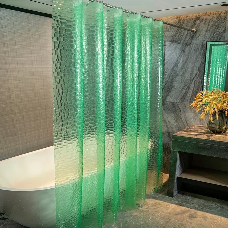 PEVA Clear Cobblestone Shower Curtain with 12 Hooks Water Splash Resistant Mildew Proof Bathtub Partition Bath Supplies: 180*180cm / Dark Khaki