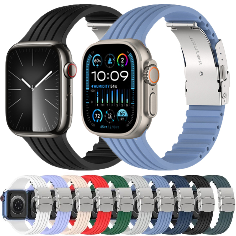 Correa de silicona para Apple Watch Ultra 2, 49mm, 46mm, 44mm, 45mm, 40mm, 38mm, 41mm, 42mm, pulsera deportiva para iWatch Series 10 9 8 7 6