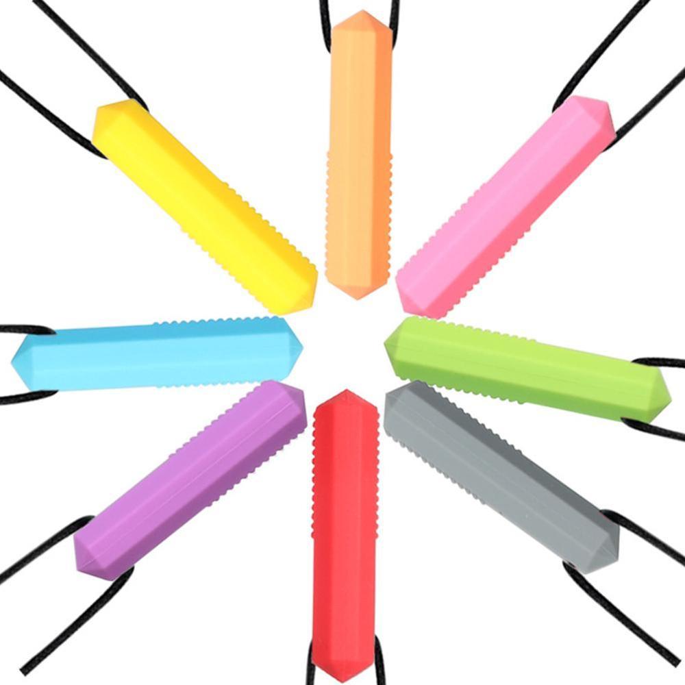 8 colores de silicona de bebé los niños autistas sensorial de dije mordedor collar Molar palo morder Juguetes
