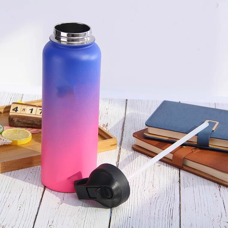 7 kleuren Kleurrijke Geïsoleerde Rvs Water Flessen 18 OZ/32 OZ/40 OZ Brede Mond met thermoskan Sport Deksels