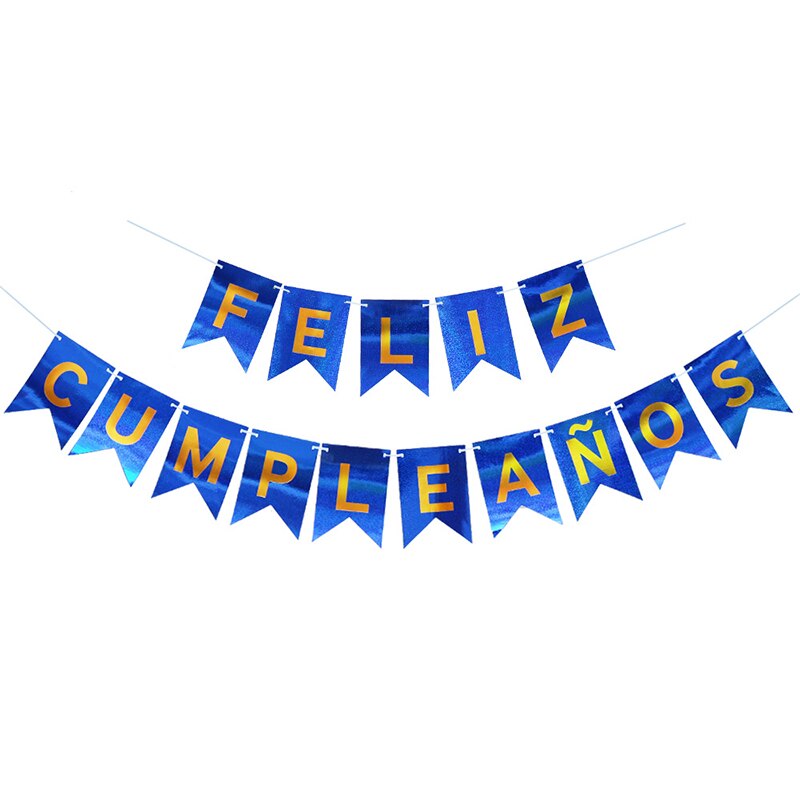 Happy Birthday Banner FELIZ CUMPLEANOS Spanish Birthday Decoration Bronzing Birthday Letters Flag Bunting: Blue