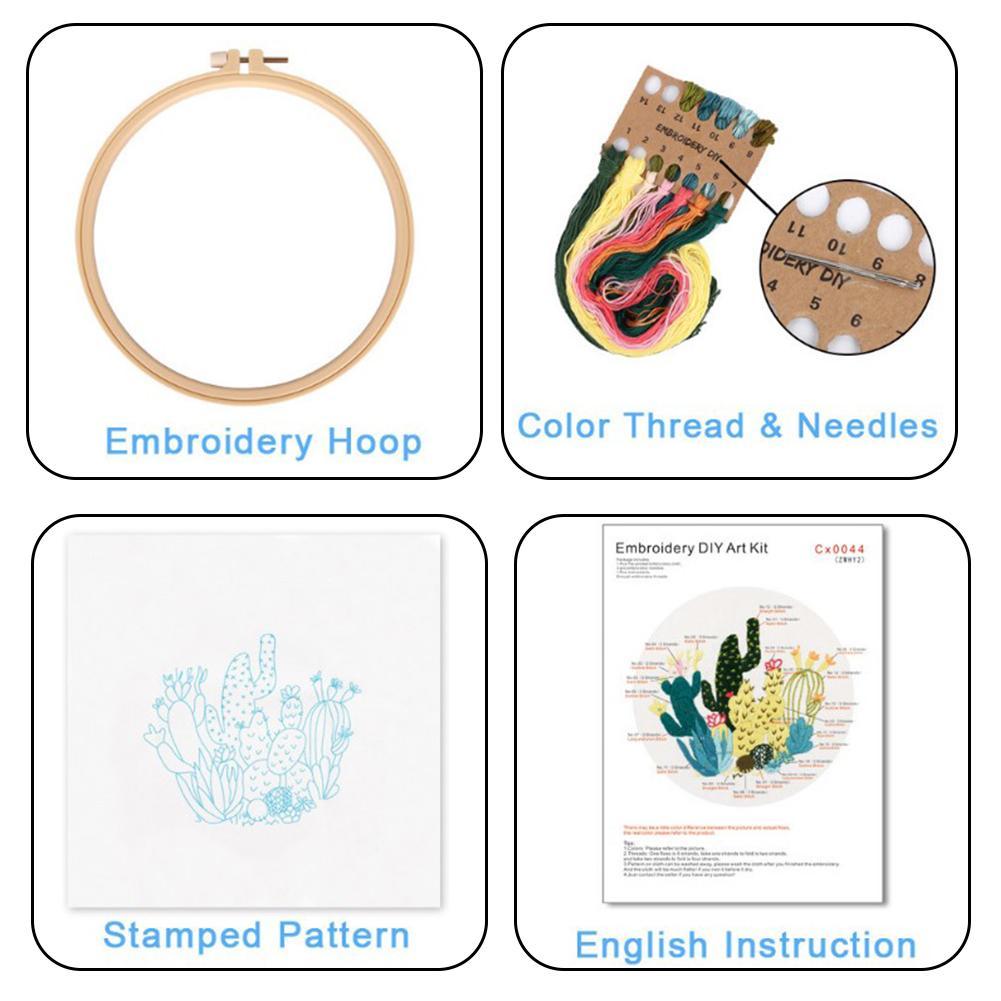 Beginner Embroidery Kit Flowers Pattern Diy Embroidery Full Kits Embroidered On Clothes Cross Stitch Sewing Embroideri With Hoop