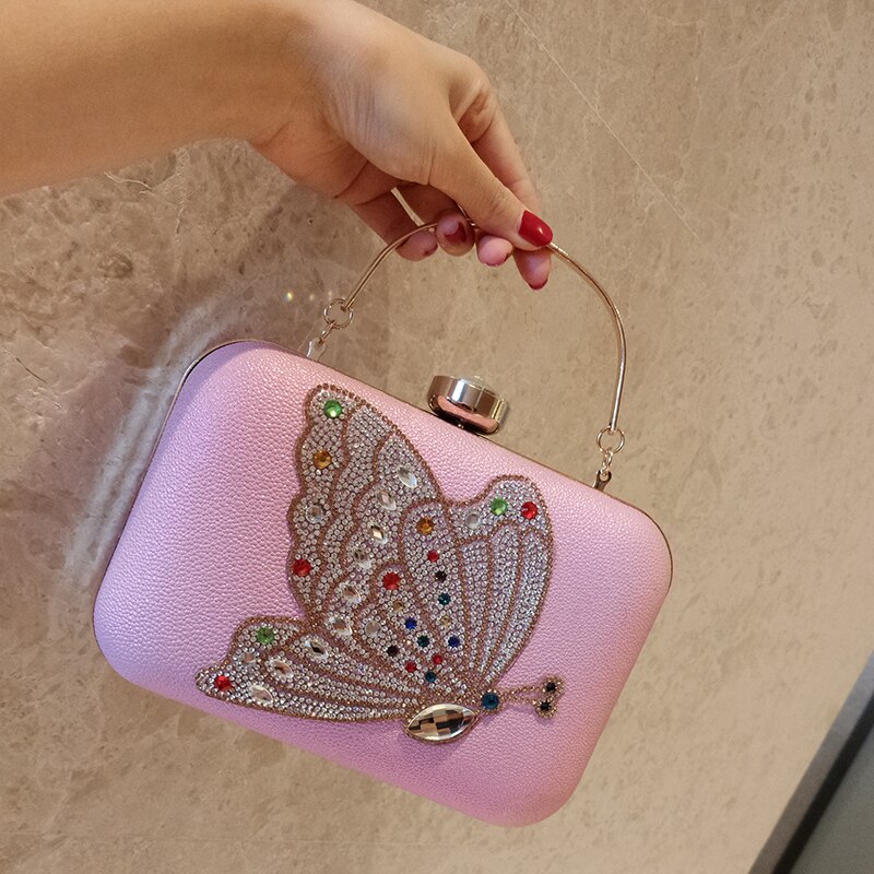 Butterfly diamonds lady cute clutches party wristlets handbags