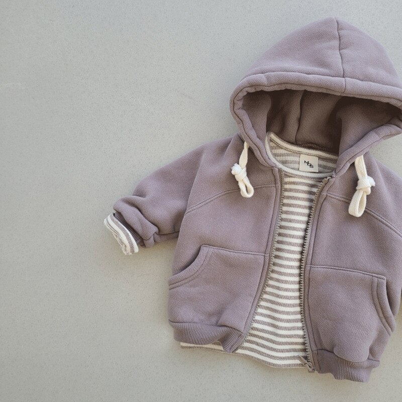 Felpe con cappuccio Casual in cotone solido con cerniera per abbigliamento per bambini