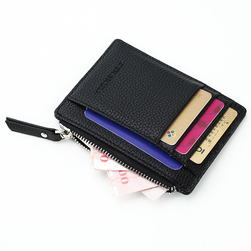 Herre dame mini id-kortholdere bedriftskredittkortholder pu skinn slank bankkortveske arrangør lommebok: Svart