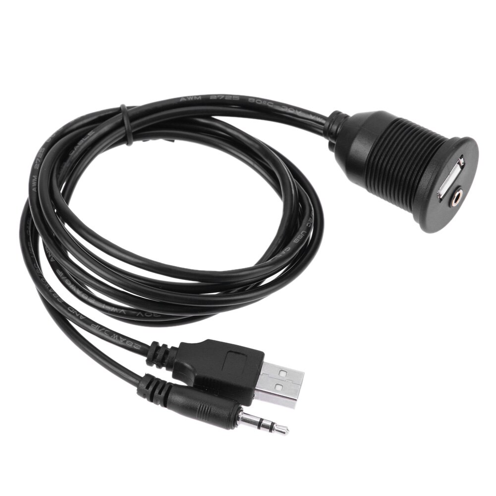 1 Juego de Cable de extensión para el salpicadero del coche Motor USB 2,0 3,5mm M/F Cable de extensión de plomo AUX 1M negro para el coche