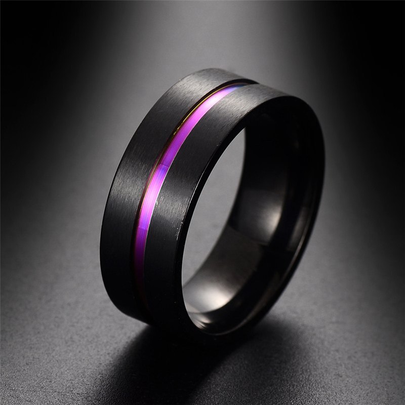 Schwarz Titan Edelstahl Einfache Ring Hochzeit Band 8mm Bunte Regenbogen Paar Ring