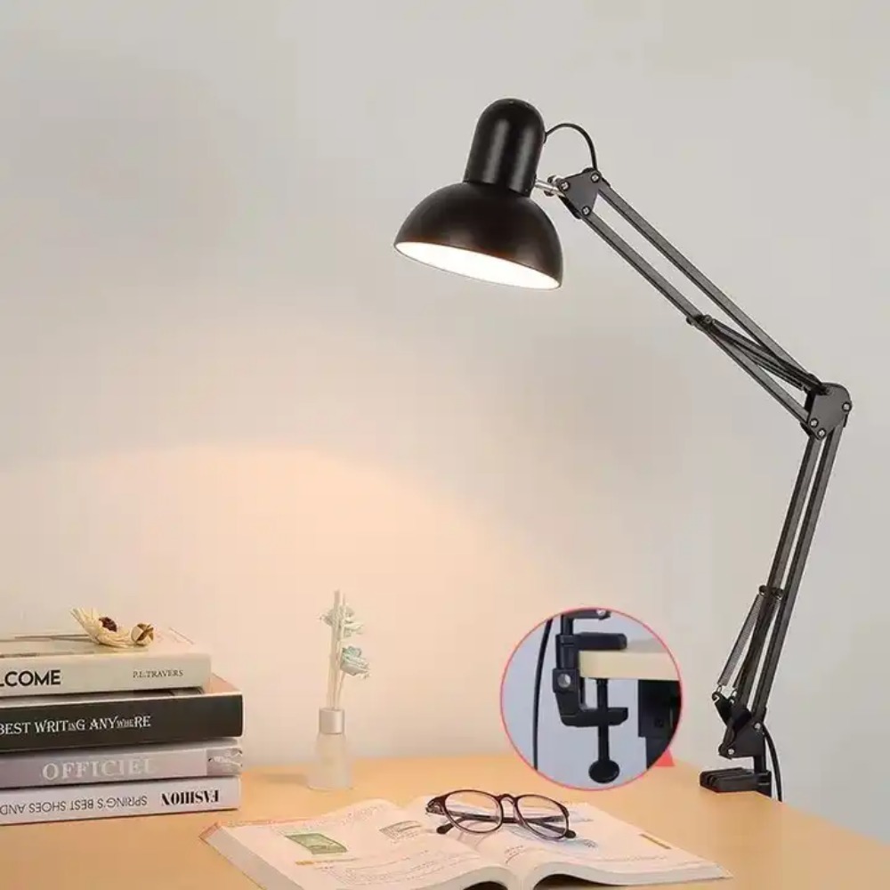 Meervoudig verstelbare bureaulamp met metalen klem aan/uit-schakelaar, gedeeltelijk verstelbare zwenkarm, leeslamp voor thuis, kantoordecoratie