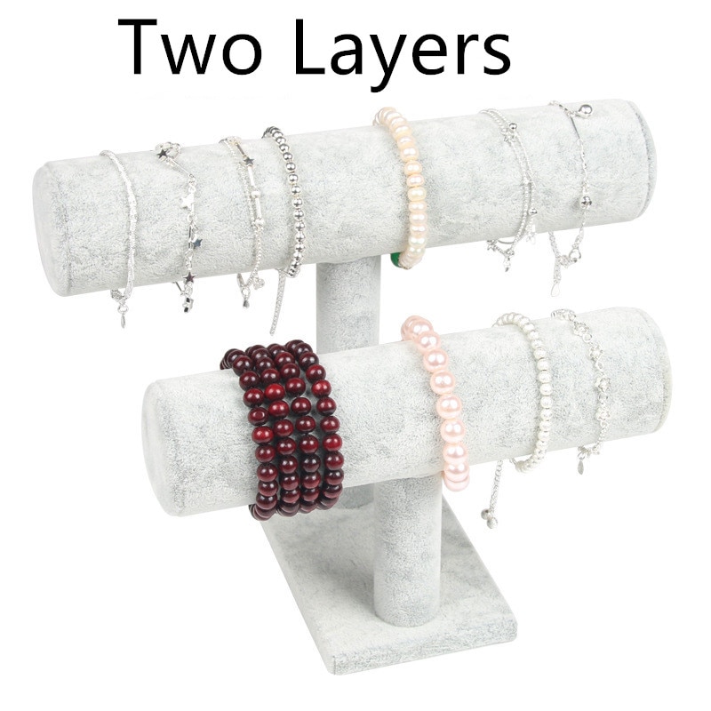 1pcs Vintage PU Leather / Velvet Bracelet Chain Watch T-Bar Rack Jewelry Organizer Hard Display Stand Holder