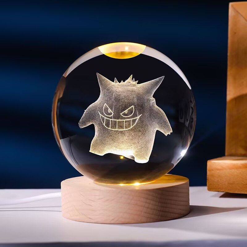Pokemon bola de cristal 3d pikachu gengar mewtwo base da lâmpada pokeball cristal pokemon bola vidro figura luz da noite presente natal