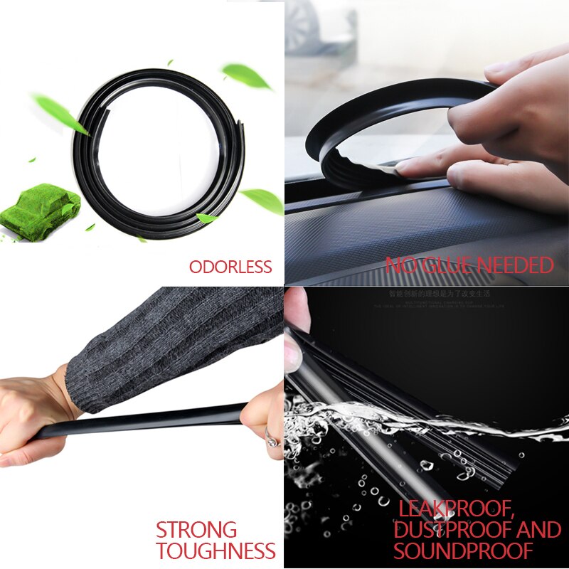 1.6m Car Dashboard Sealing Strips Auto Interior Sound Insulation Weatherstrip Dashboard Rubber Strip Stickers Moulding Styling