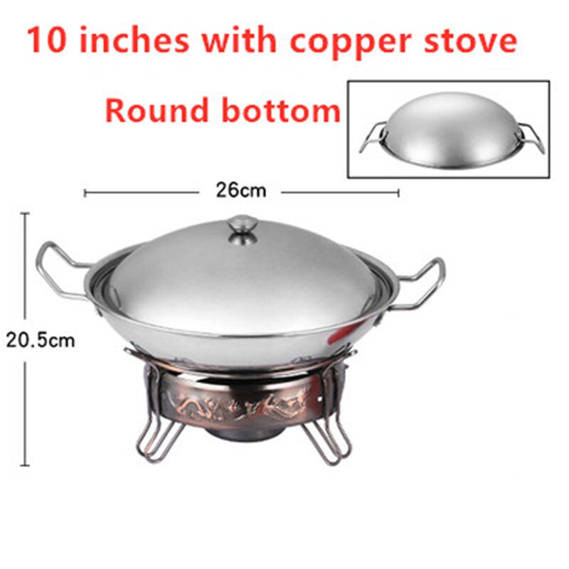 Outdoor lamp solid liquid restaurant tableware stainless steel portable furnace hotpot pots cooking Alcohol stove small pot: 10 inches with coppe