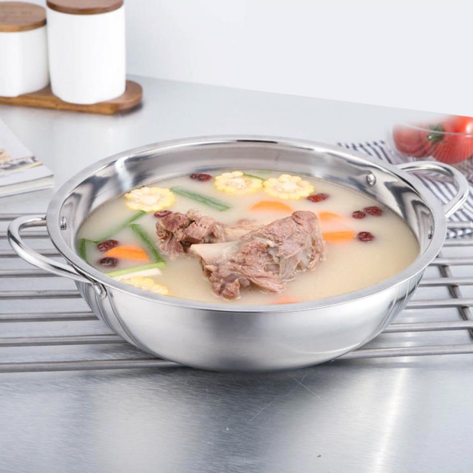 Top 30CM Stainless Steel Pot Shabu Induction Cooker Gas Stove Compatible Pot Home Kitchen Cookware Soup Cooking Pot