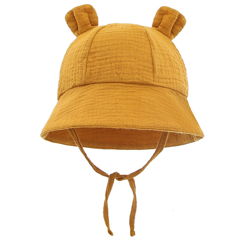 Nuovo cappello estivo da sole per bambini con orecchie cappello da pescatore per bambina tinta unita cappello da bambino in morbido cotone per bambini: yellow