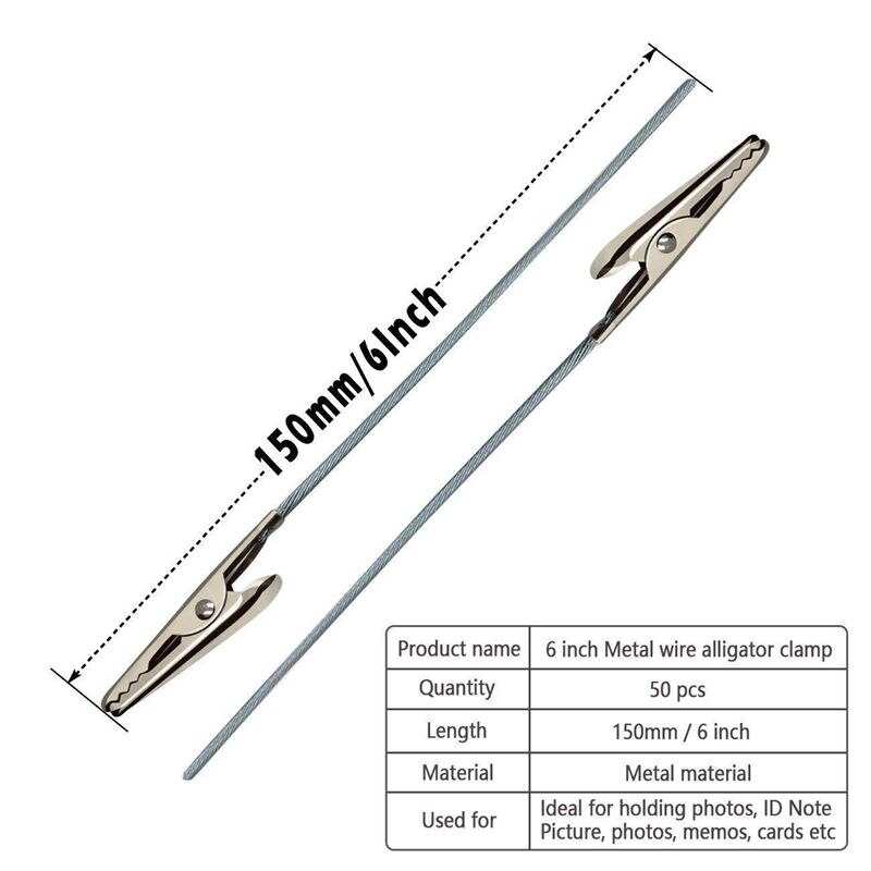 WSFS Set of 50 Wire Alligator Clamp Long-Tailed Alligator Iron Clip Clasp DIY Card Photo Memo Clip Holder 6 inch (150mm)