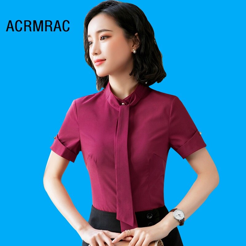 Vrouwen Slanke zomer Effen kleur Korte mouw OL Formele Zakelijke Blouses & Shirts Vrouw 703