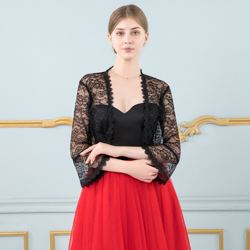 Schwarz Rosa Spitze Bolero Femme Mariage Appliqued Hochzeit Mantel Jacke Braut oben Abend Jacke Für Frauen: Schwarz