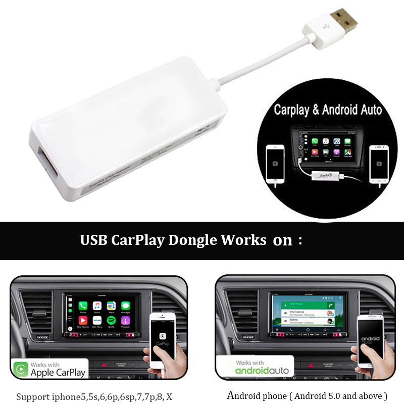 Bil carplay til apple android auto tilsluttet til navigationsafspiller mobiltelefon usb adapter kabel link dongle hvid