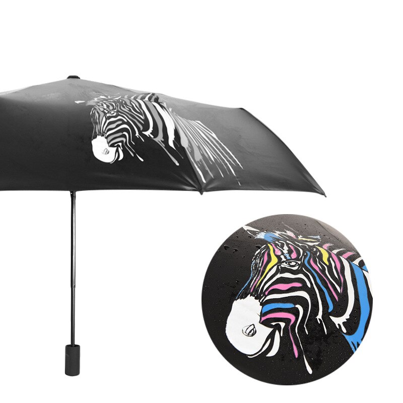 Fuldautomatisk zebra misfarvning paraply farveændring folde bærbar paraply parasol parasol sort belægning anti-uv: Ikke-automatisk
