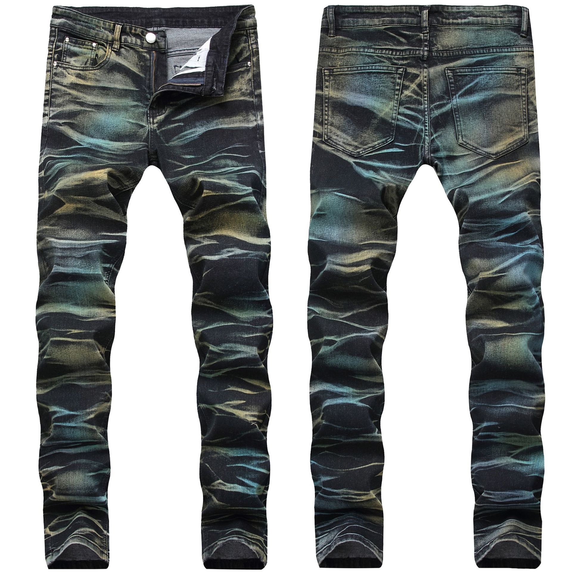 Mænd camouflage jeans mandlige lige klassiske jeans bukser mænd mærke flået skinny slank afslappet denim stretch jeans farve bukser