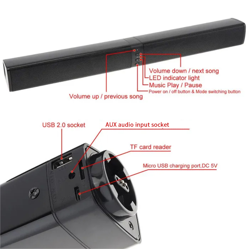 Powerful Soundbar Sound Radio Blaster Bar Audio TV PC Computer Subwoofer Wireless Home Theater Speaker