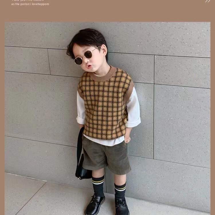 Toddler Girls Clothes Vest maglione lavorato a maglia Plaid Casual Boy gilet cappotto senza maniche Check Baby bambini maglia capispalla