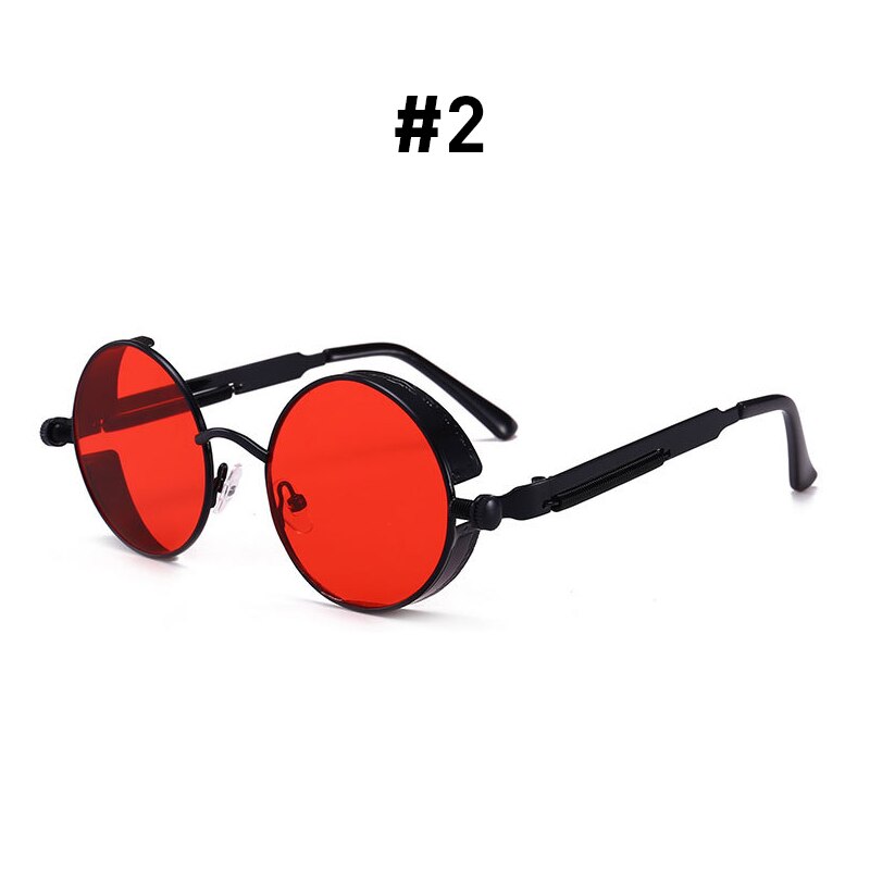 VIVIBEE Vintage Steampunk Red Sunglasses Men Round Punk Alloy Metal Retro Sun Glasses Women Goggles Gothic Style Shades: Red