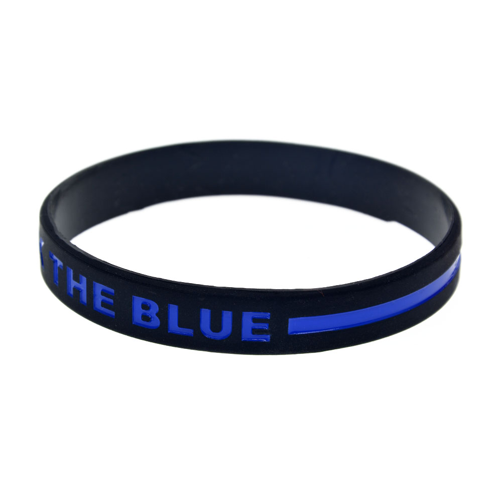1 pc back the blue line siliconen rubberen polsbandje ondersteunende armband voor volwassenen zwarte armband
