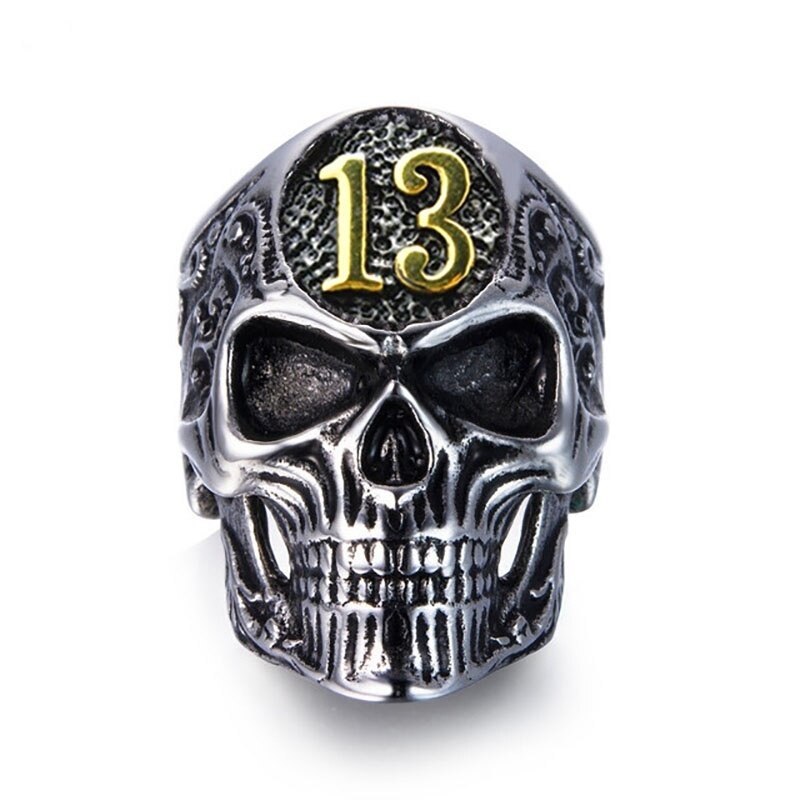 Exaggerated Skull Head Ring Men&#39;s Ring Horror Skull Number 13 Metal Ring Accessories Party Jewelry: -10 / -gold