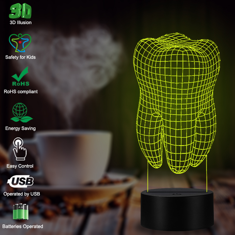 VCity 3D Tand Vormige Lamp Thuis Decoratieve Tandarts Verlichting Slaapkamer Nachtlampje LED USB Multicolor Luminaria Novelty kids