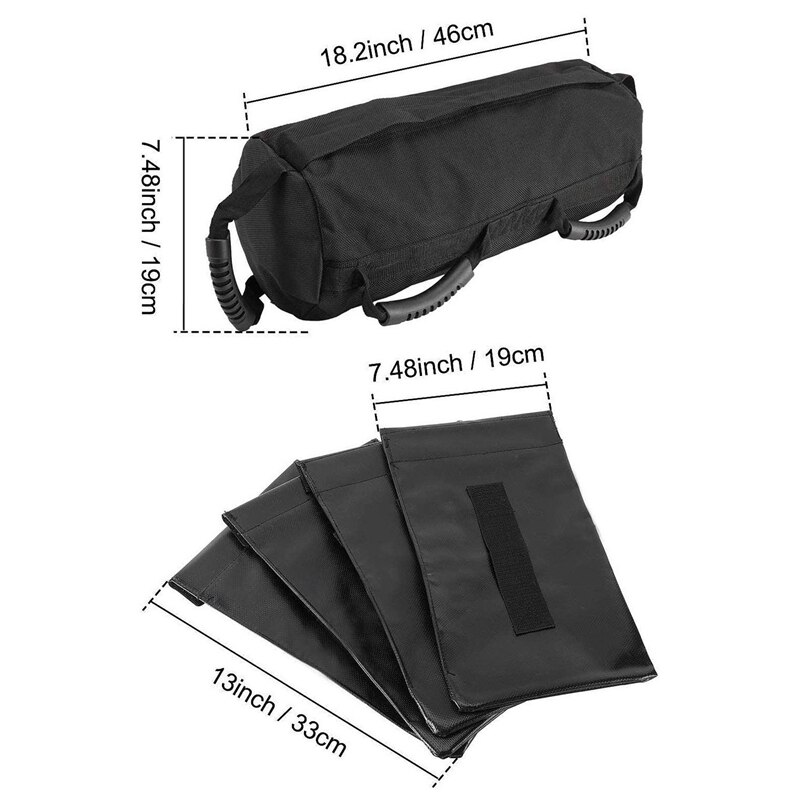 Sacs de sable de poids de forme physique chauds, sac de sable de gymnastique d'entraînement résistant de charge dynamique d'exercice d'entraînement (noir (10-60Lbs))