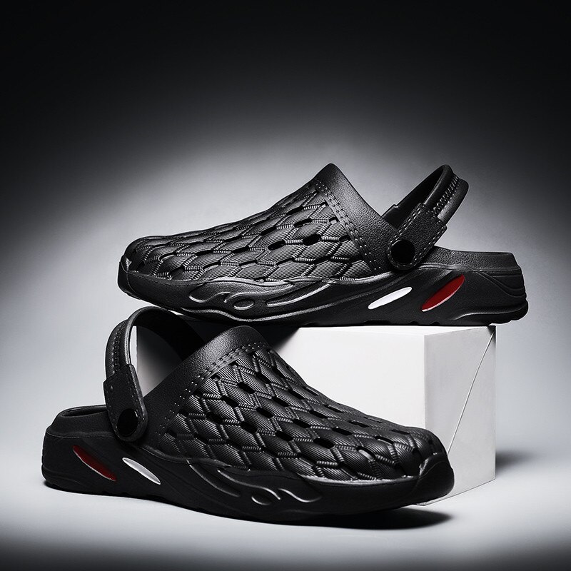Flade sko mænd sommer skridsikre sandaler komfortable mænd sandaler gummi mænd eva unisex havesko crocse adulto cholas: Sort / 8.5