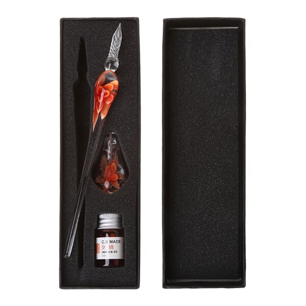 Vintage Handmade Art Crystal Glass Dip Pen Sign Ink Pens 090F: O1