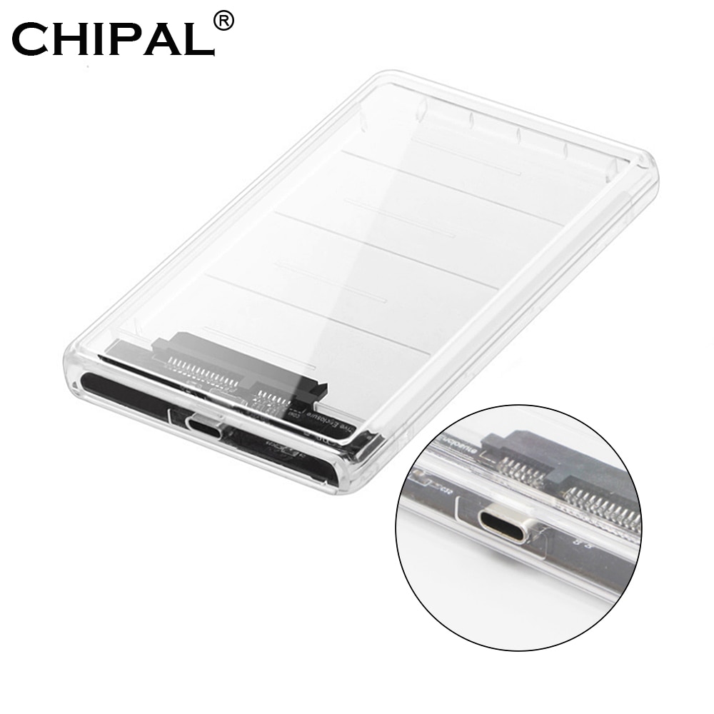 CHIPAL-carcasa transparente para disco duro Sata a USB 2,5, caja de HDD de 3,1 pulgadas, Adaptador tipo C, 2TB gratis, 5gbps, compatible con UASP