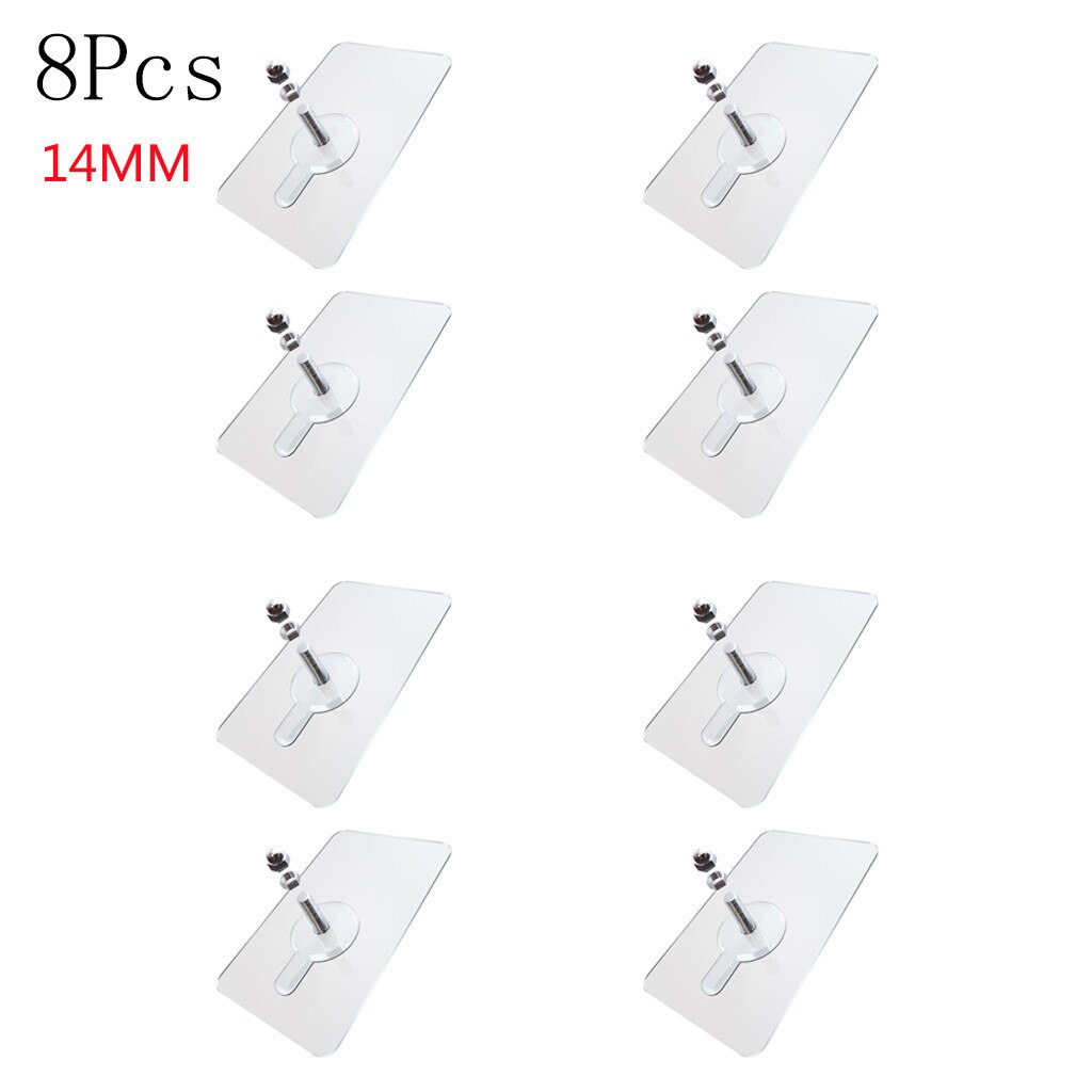 8Pcs Non-Trace Strong Adhesive Stickers Nail Screw No Drilling Wall Hook Bathroom Kitchen Transparent ABS Sucker Hooks Hanger: E