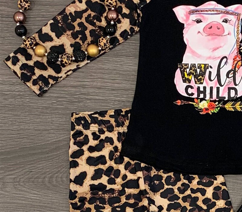 Fall Baby Set "Wild Child" Cheetah Bell Bottom Set