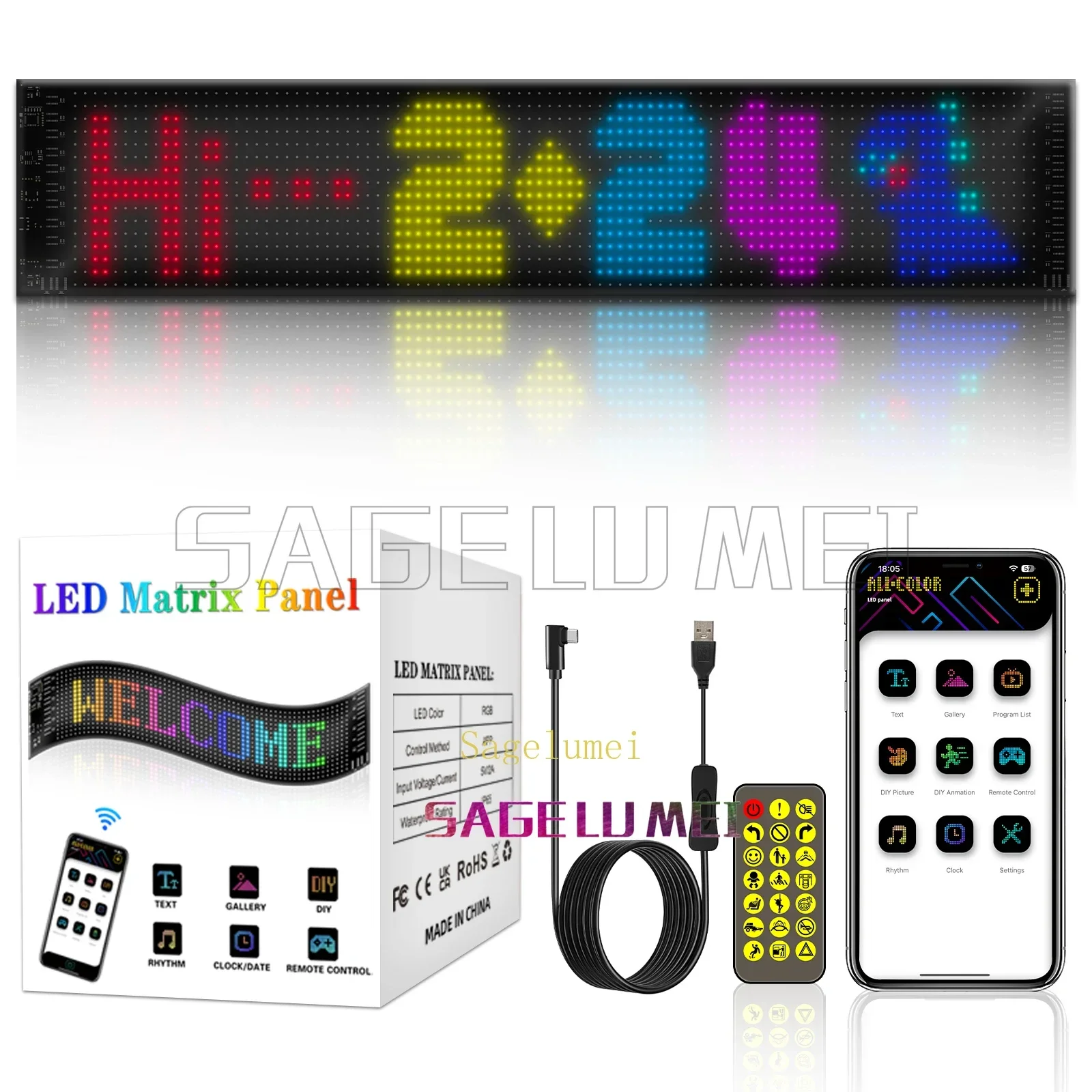 Señal LED multilingüe, ojo de camión, Panel de píxeles de matriz LED para coche, aplicación remota, desplazamiento programable, pantalla de publicidad, 5V