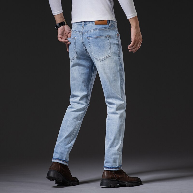 Spring Autumn Men's Slim Slim Straight Jeans Men's Stretch Skinny Jeans Casual Korean Men's Retro Denim Trousers