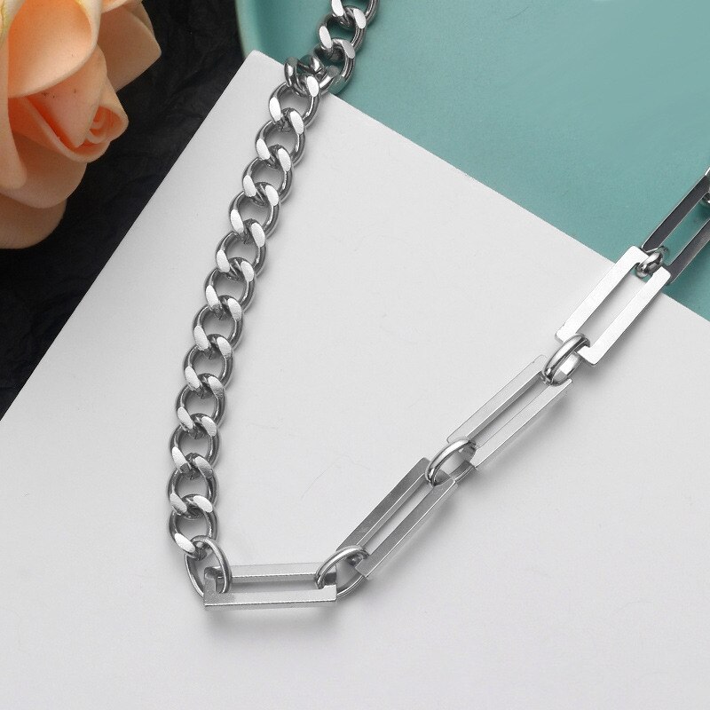 Kunjoe Rvs Choker Kettingen Kraag Voor Vrouwen Mannen Zilveren Kleur Link Chain Kettingen Collier Sieraden