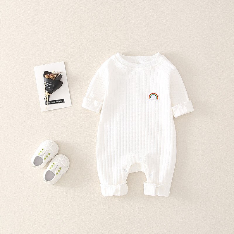 Baby Kleding Baby Gaas Romper Klimmen Pak Regenboog Herfst Jumpsuit: White 90cm