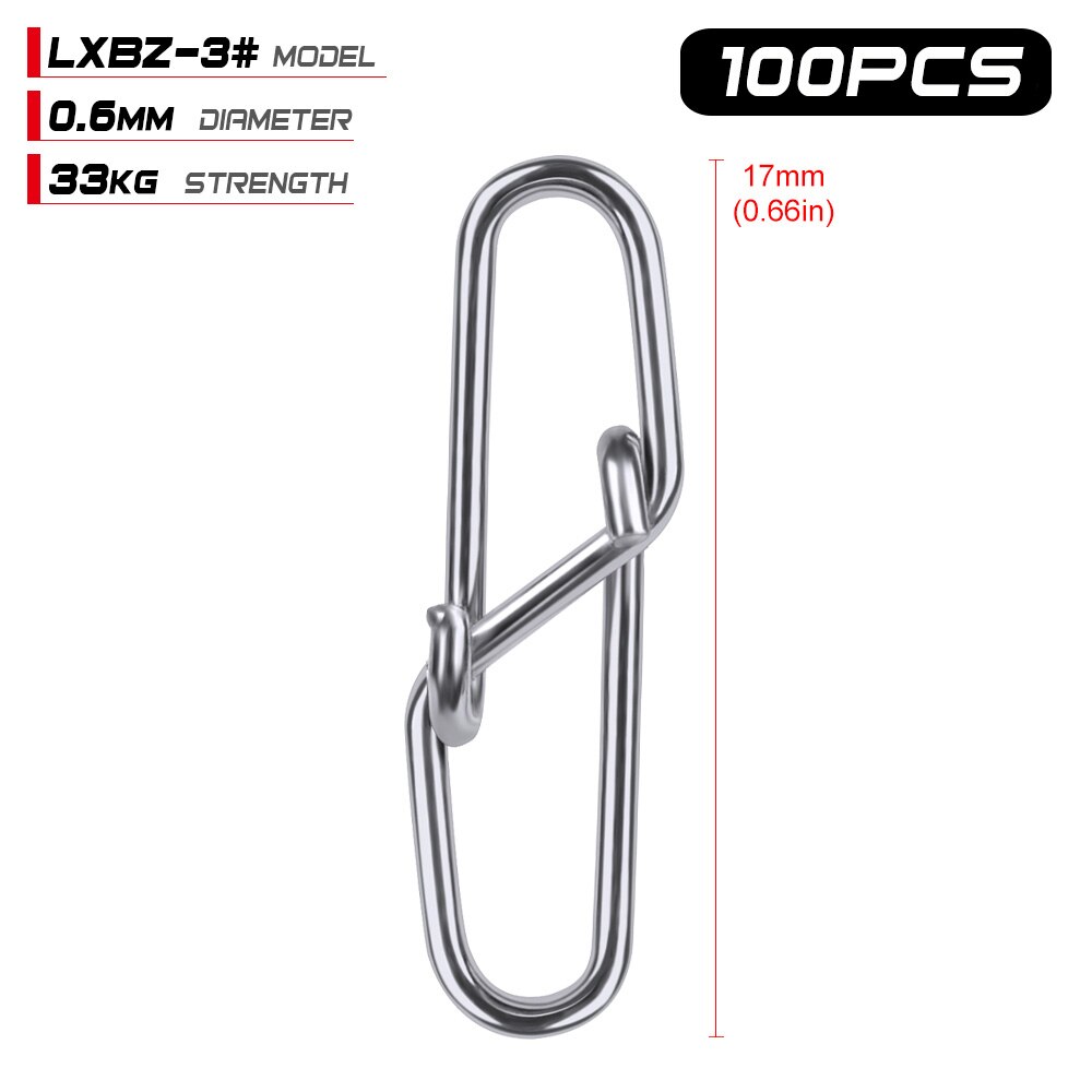 100pcs Barrel Fishing Swivel Safety Snap 12mm-28.5mm Diamond Snap Swivel Snap 0#-6# Fishing Swivels Fishing Tackle