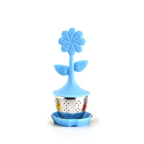Bloem Siliconen Thee-ei Bloemen Thee Filter Diffuser Herbruikbare Theezeefje Spice Losse Thee Blad Kruiden Tool Theepot Theezakjes: Blauw