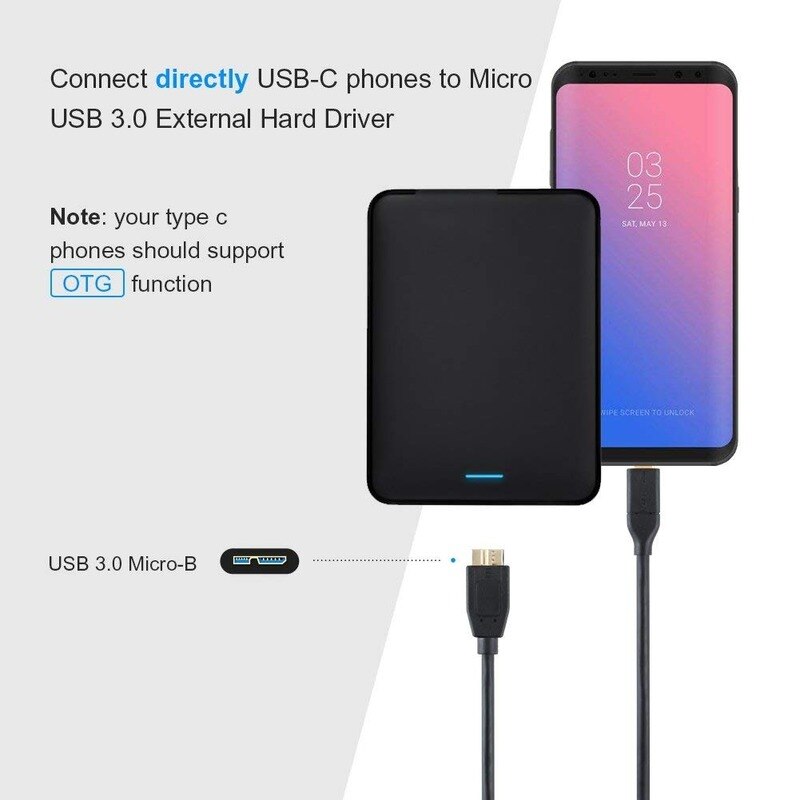 USB C to Micro B 3.0 Cable (Gen2/ 10Gbps), 1ft USB 3.1 External Hard Drive Cable, Compatible with MacBook (Pro)