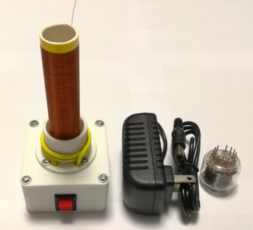 Single Tube Self-exciting Tesla Coil with Glow Tube and Power Supply, Wirelessly Lighting Energy-saving Lamps