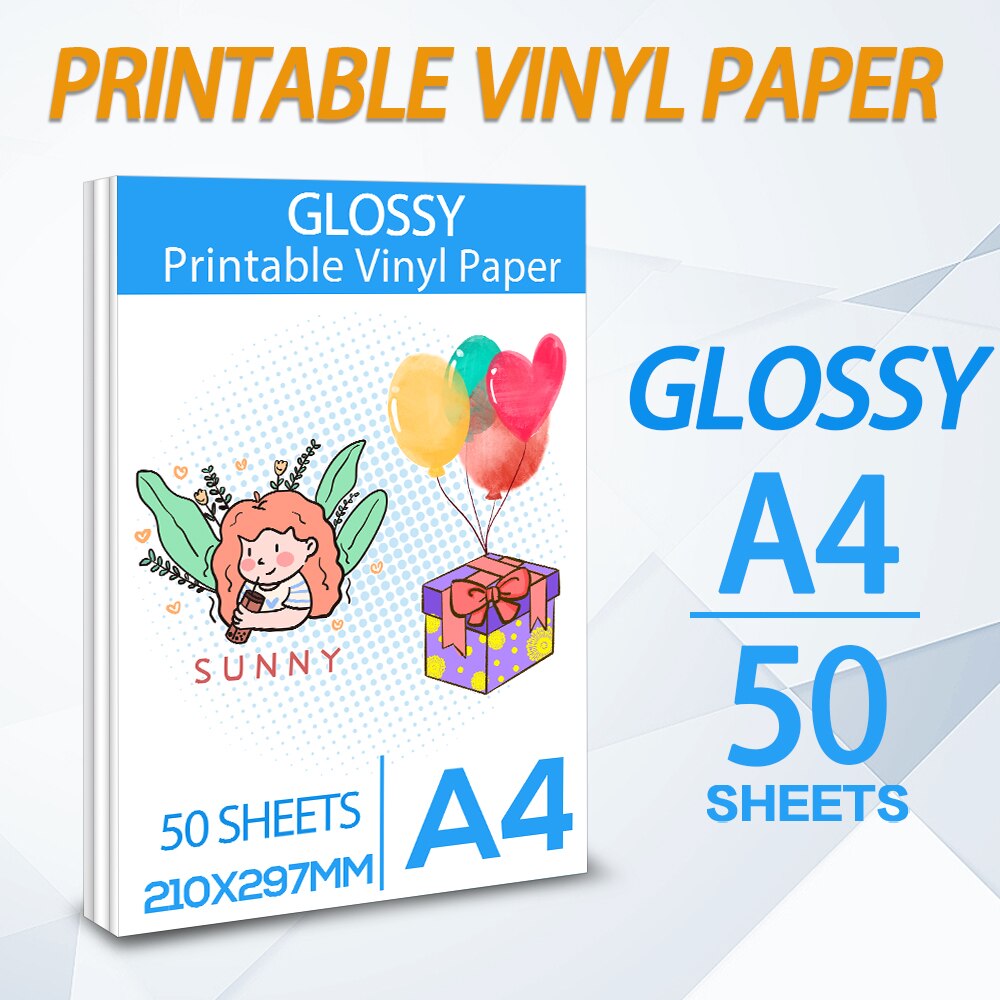 Glossy 50 Sheets Printable Vinyl Sticker Paper A4 Self-Adhesive Copy Paper Waterproof Inkjet printer Paper for Inkjet printer