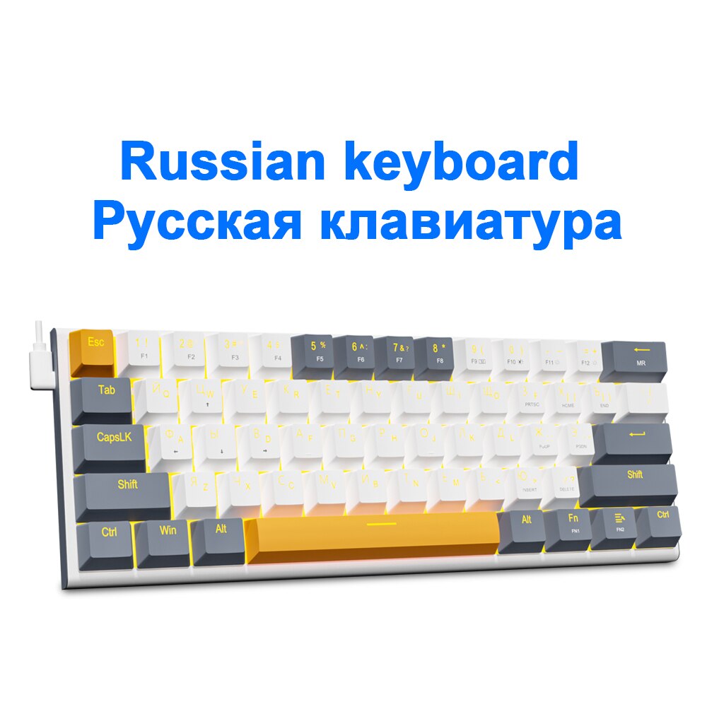 E-YOOO-Z11 Teclado mecânico com fio USB, interruptor vermelho, 61 teclas gamer, russo, brasileiro, português, computador, PC, laptop: Azul marinho