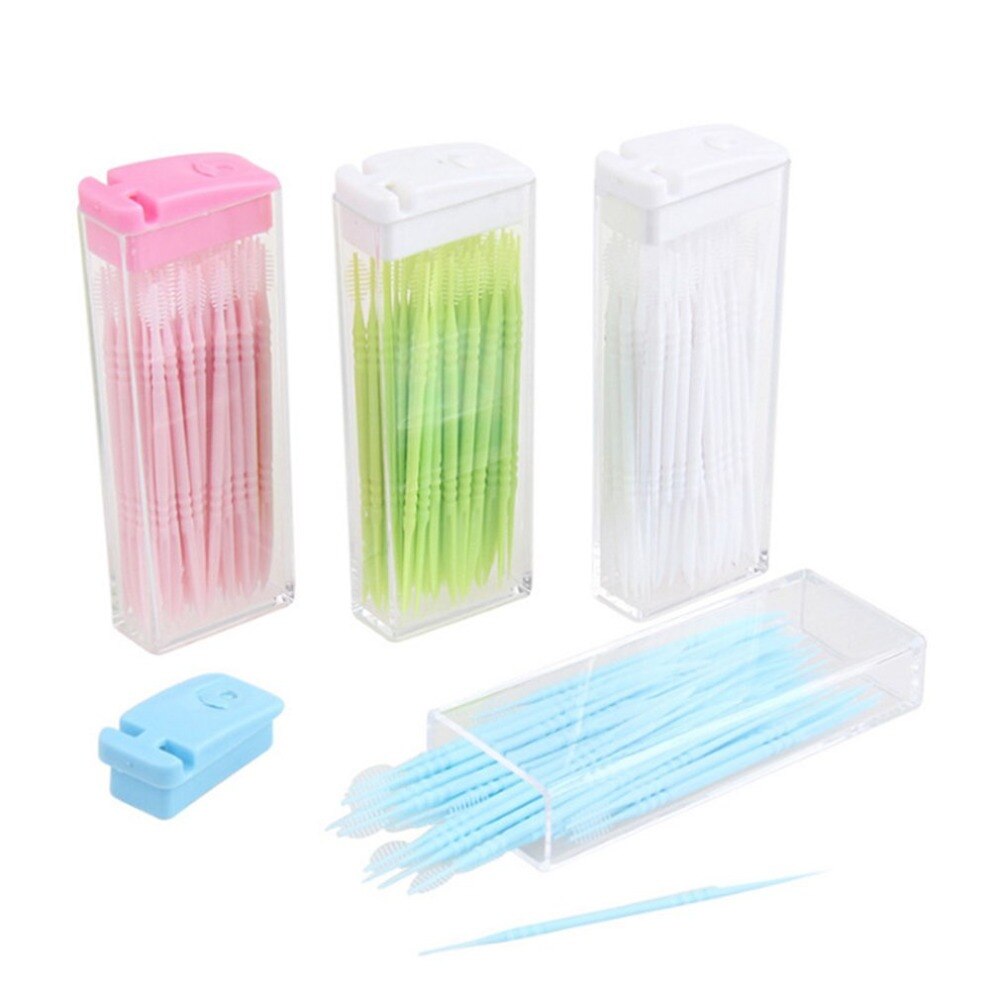 Draagbare Dubbele Hoofd Borstel Tand Picks Plastic Interdentale Tandenstoker Borstel 50 PCS Hotel Dental Picks Oral Care